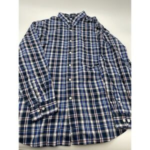 Chaps Big Men's 3XB Button Down Long Sleeve Shirt  Easy Care Blue  & White Plaid